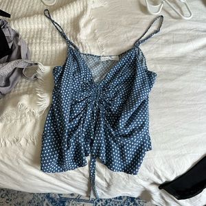 Blue polka dot scrunch top size medium